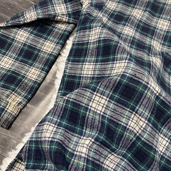 VINTAGE PENDLETON MENS CAMPBELL TARTAN GREEN BLUE FLANNEL WOOL SHIRT OUTDOORS - Picture 6 of 7